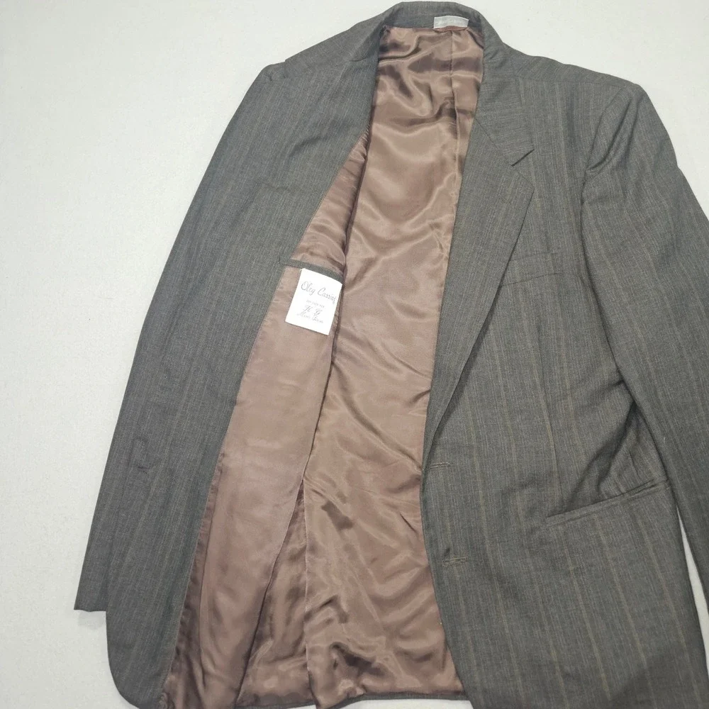 VTG Oleg Cassini 80s Pinstripe Blazer Sport Coat Grey Sz 40R